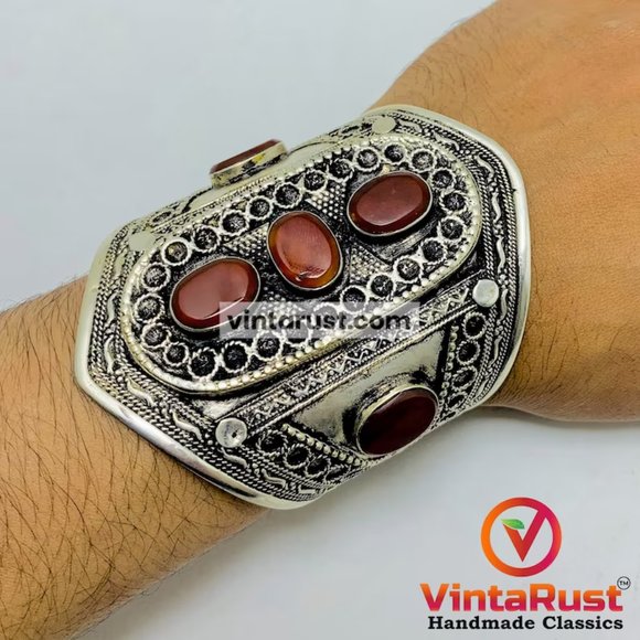 single Afghan Cuffs, FrontThree Stone Style Kuchi Bracelet, Afghan Cuff Bracelet - Picture 1 of 7